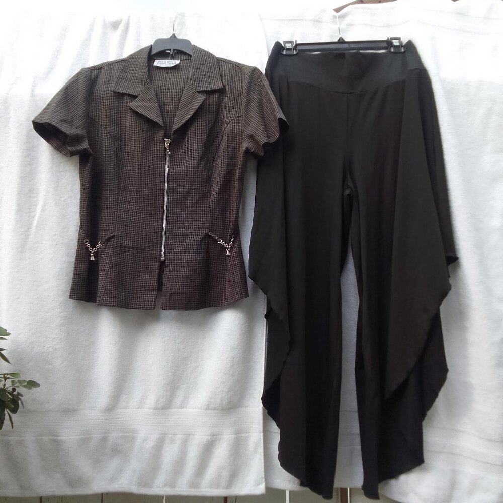 Bundle matching sunglass&ShaSha crop jacket w wide-leg pant skirt set, brand new